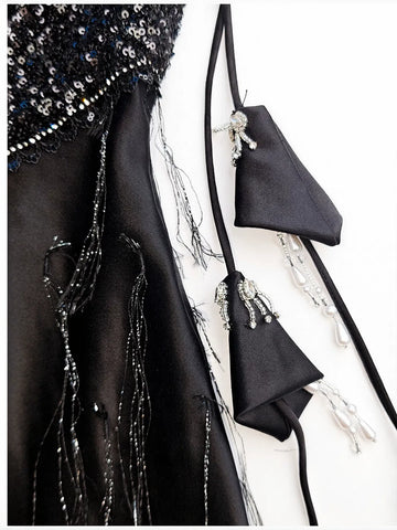 Embellished Satin V Neck Maxi Dress