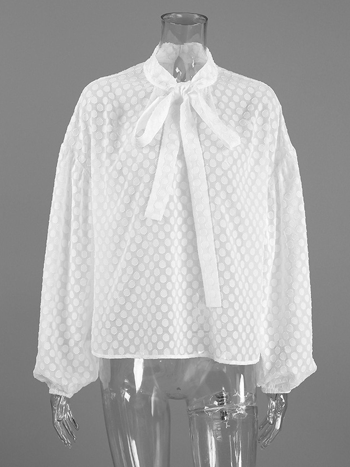 Sheer Polka Dot Tie Neck Blouse