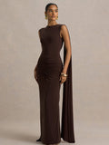 Elegant Ruched Draped Maxi Dress