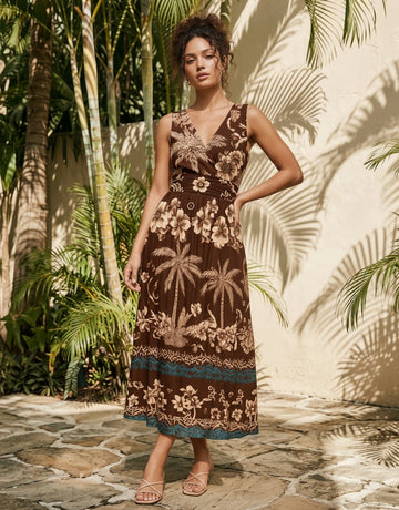 CORINNE
Floral Print V Neck A Line Midi Dress