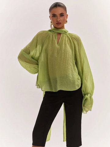 Sheer Flowy Bell Sleeve Blouse