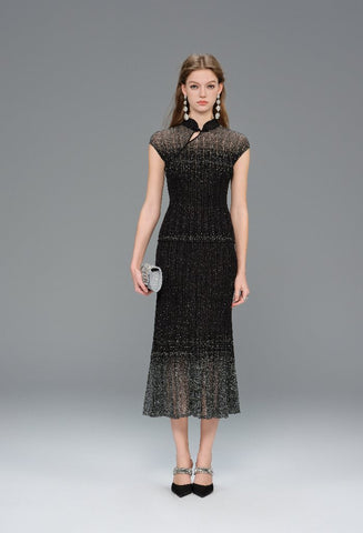 Shimmering Pleated High Waist Midi Skirt