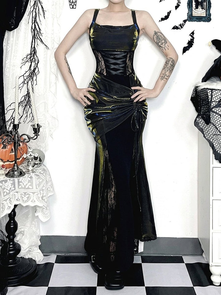 Gothic Lace Metallic Maxi Dress