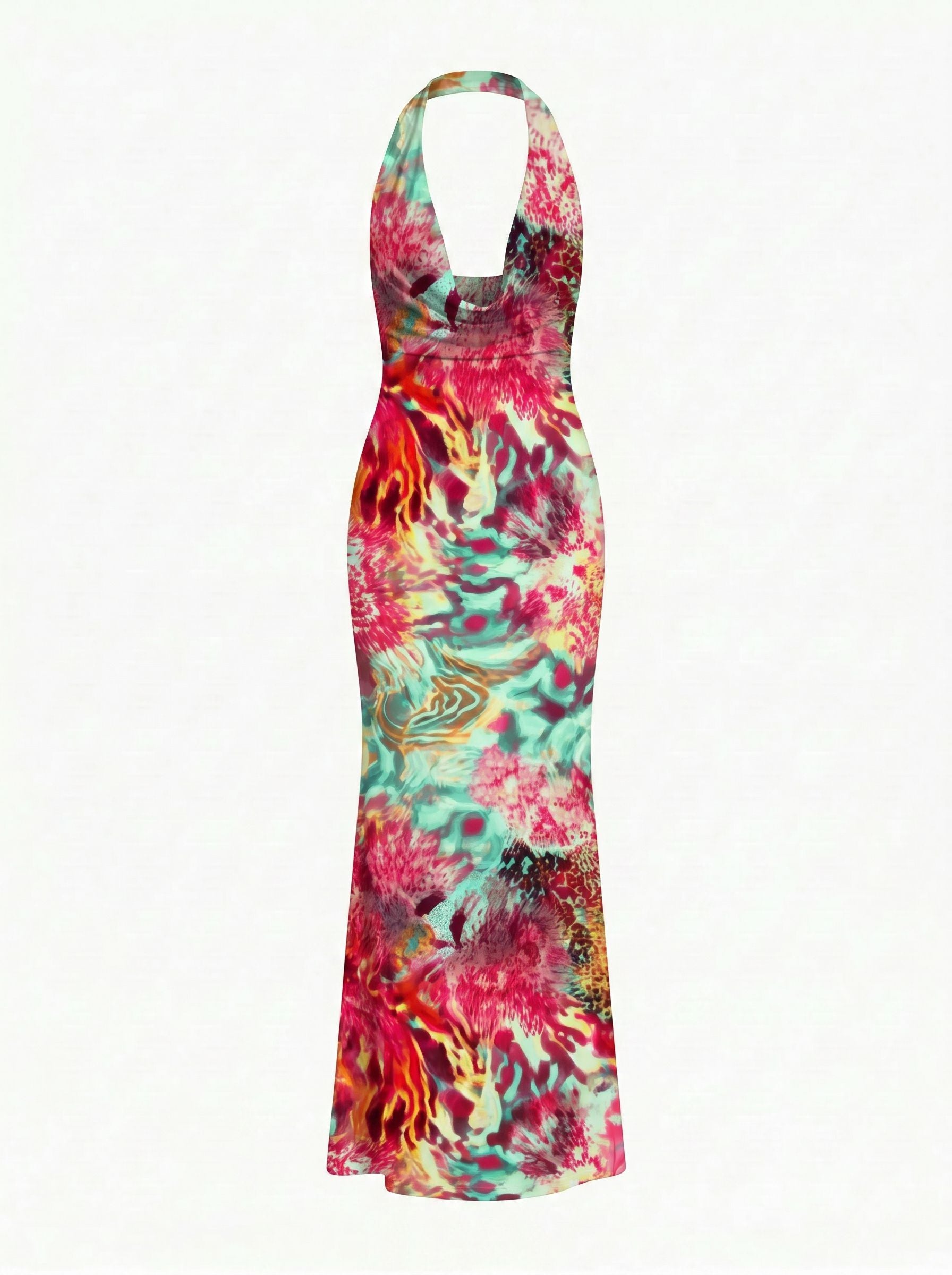 LILA Floral Print Cowl Neck Bodycon Midi Dress