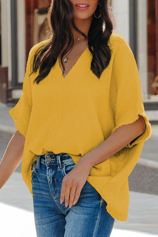 Relaxed V Neck Textured Blouse