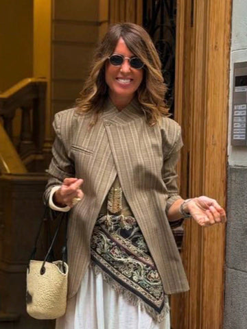 Plaid Stand Collar Blazer Jacket