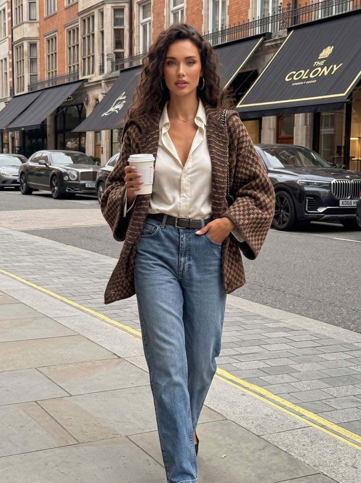 Textured Oversized Collar Button Up Jacket