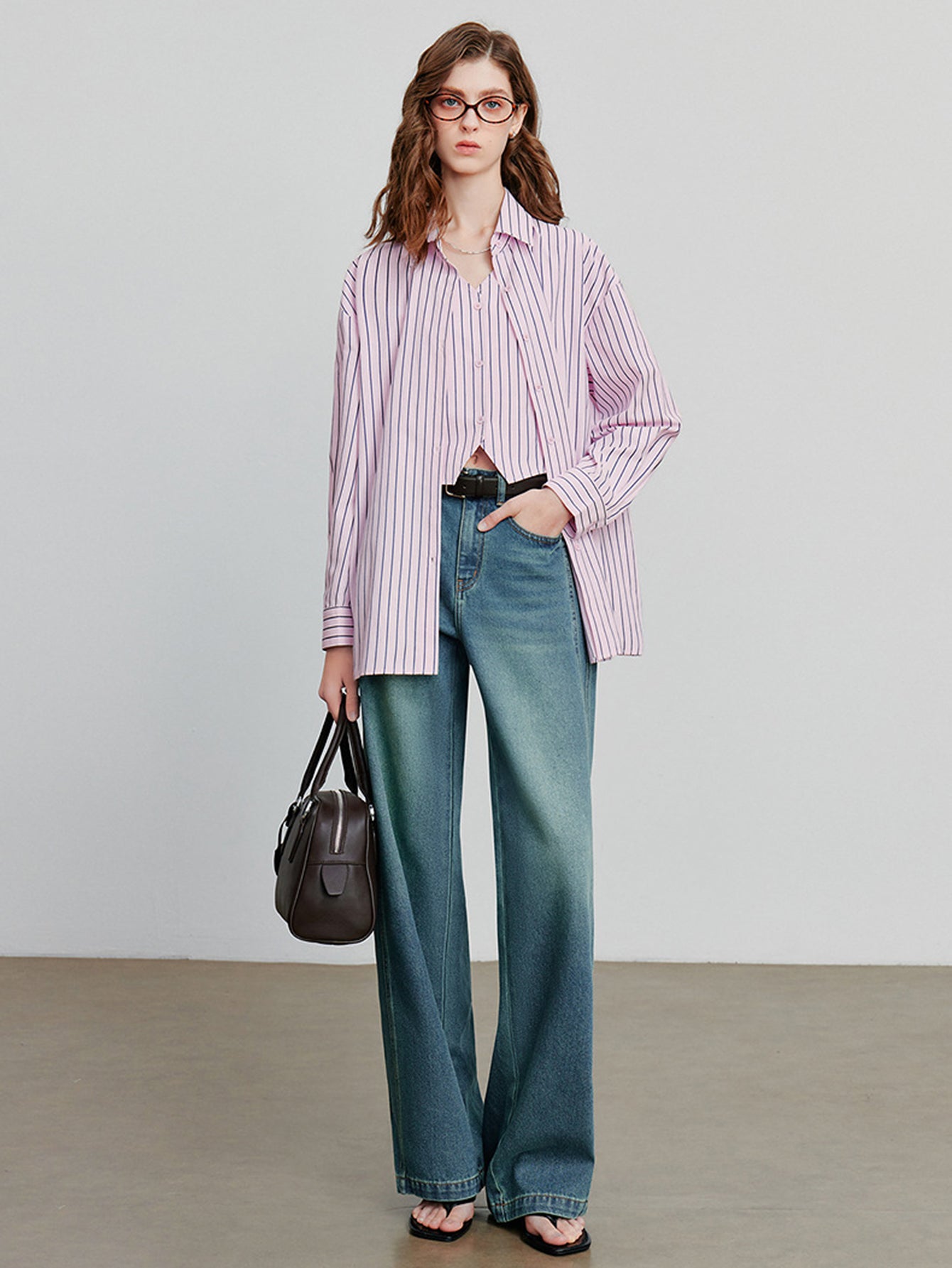 Vertical-Striped Button-Front Casual Shirt