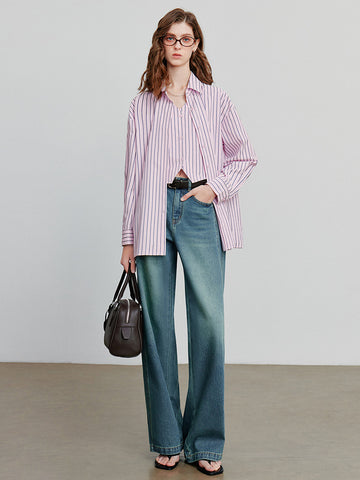 Vertical-Striped Button-Front Casual Shirt