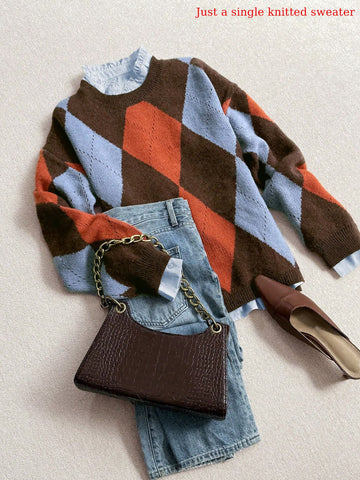 Cozy Oversized Argyle Knitted Sweater