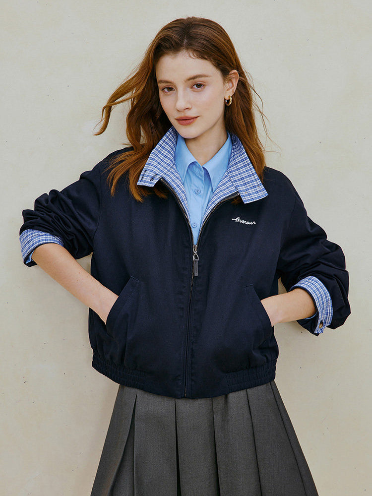 Plaid Collar Cotton Casual Bomber Jacket