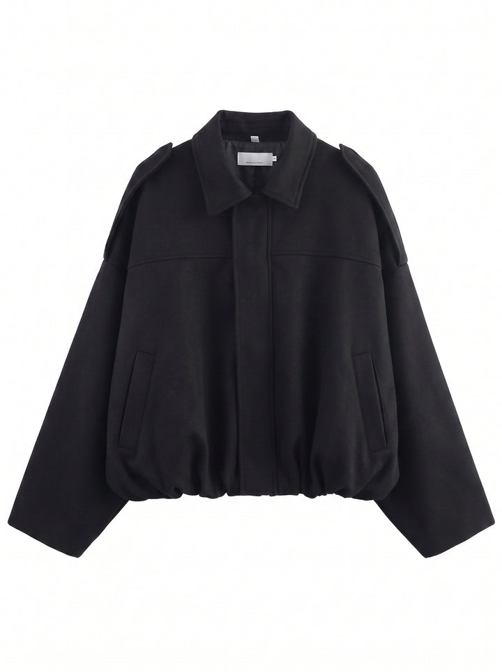 Oversized Faux Leather Bubble Hem Jacket