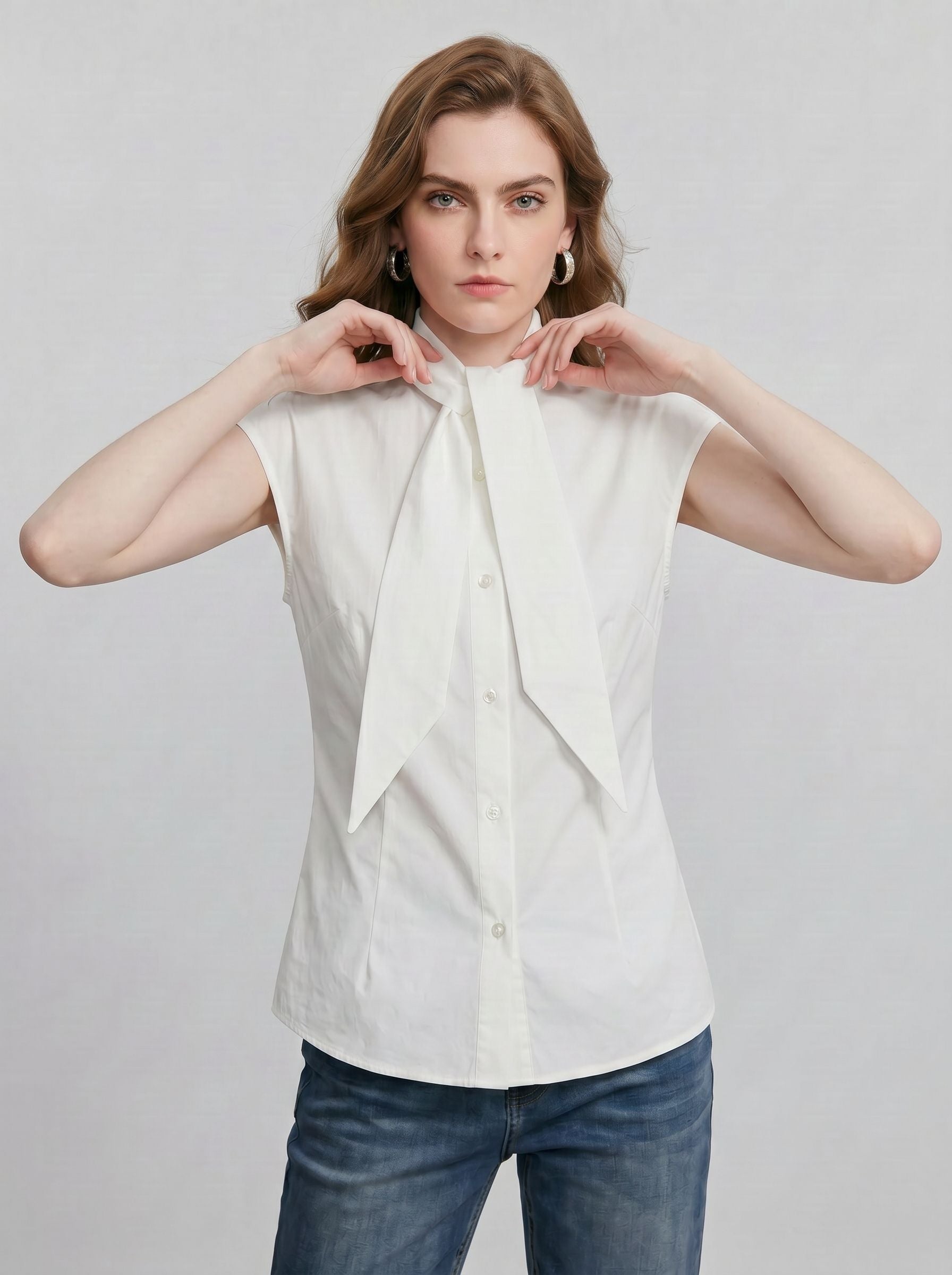 Bow Tie Sleeveless Blouse