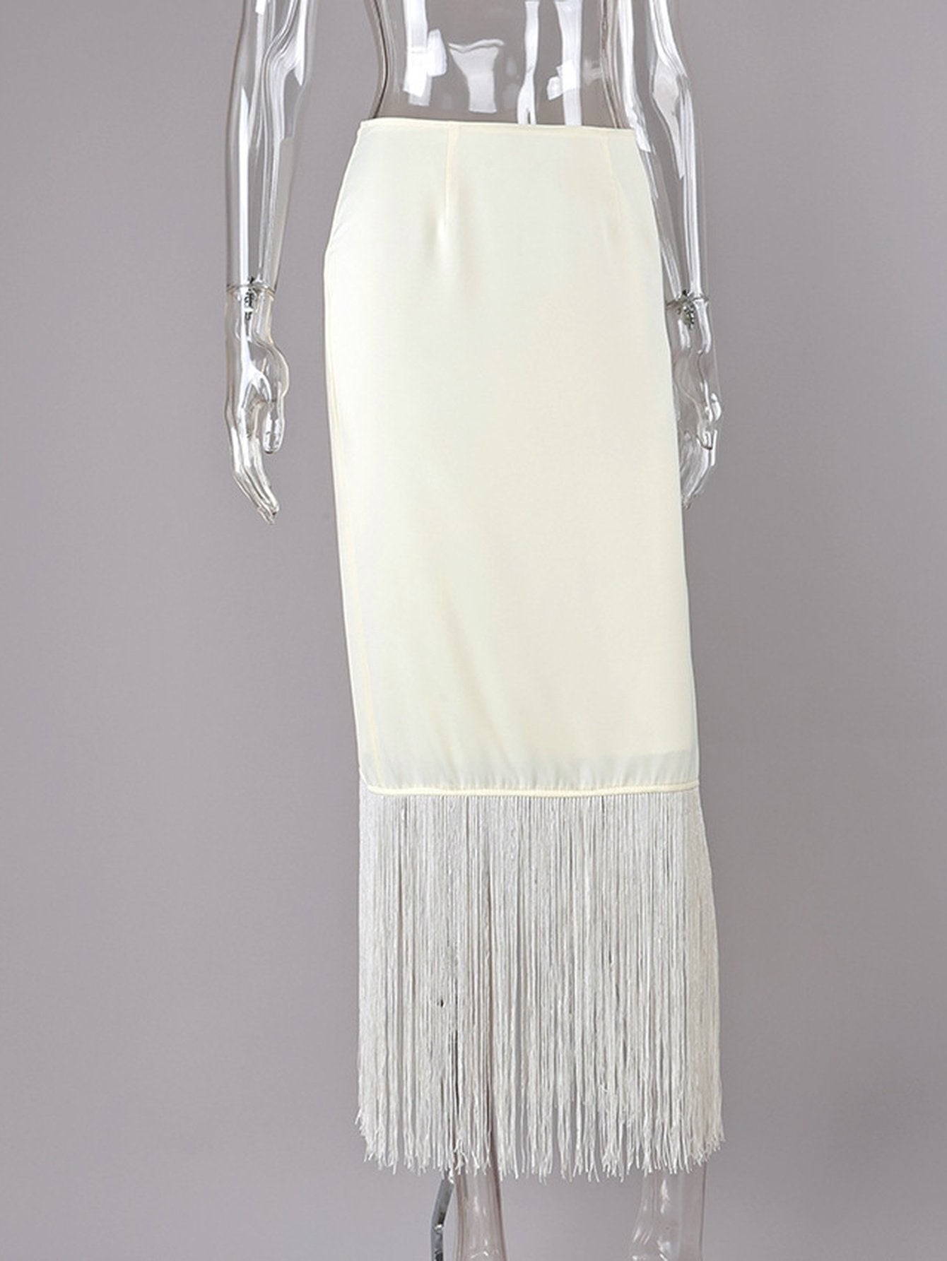 Satin Fringe Hem Midi Skirt