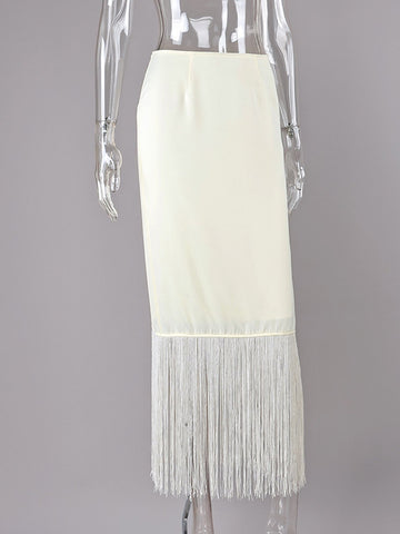 Satin Fringe Hem Midi Skirt