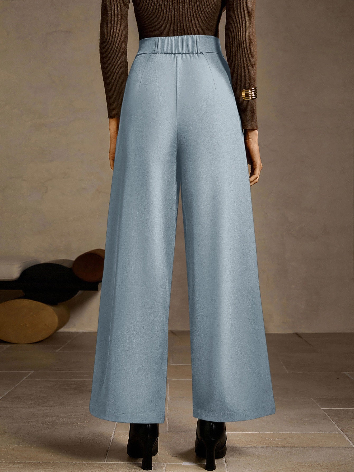 High Waisted Pleated Wide Leg Trousers