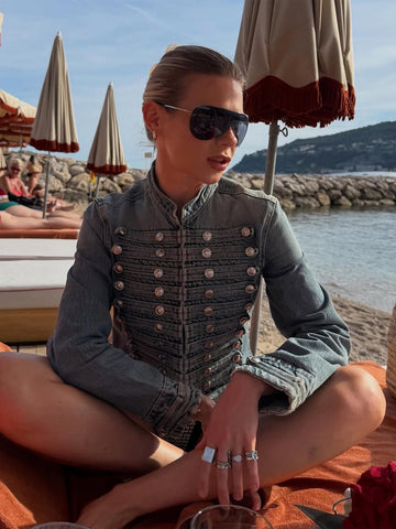 Vintage Military Inspired Denim Jacket