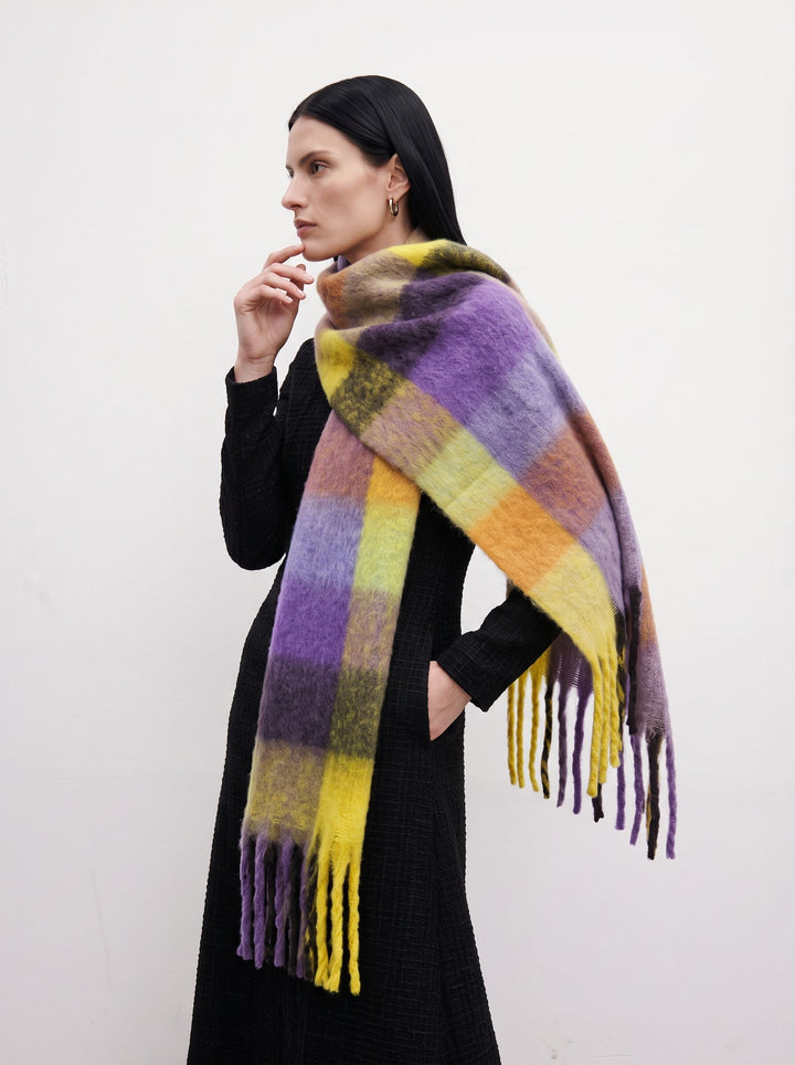 Cozy Soft Plaid Fringed Scarf