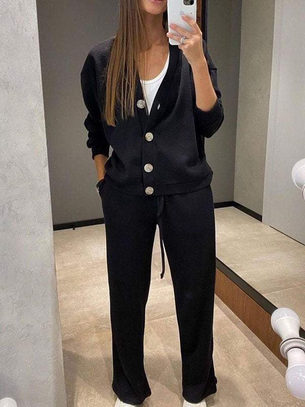 Cozy Knit Button Down Pant Set