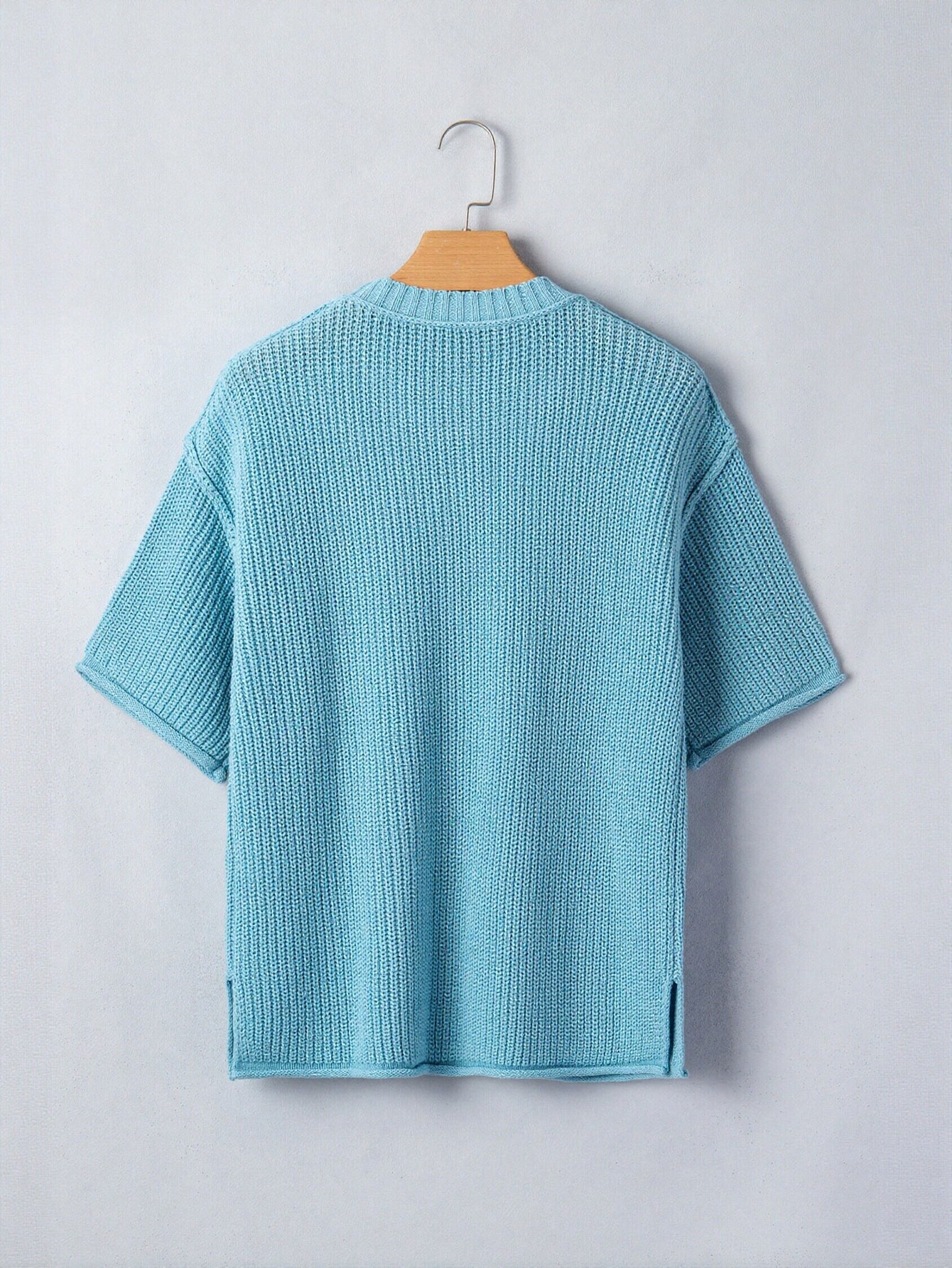 Oversized Ribbed Knit Short Sleeve Sweater