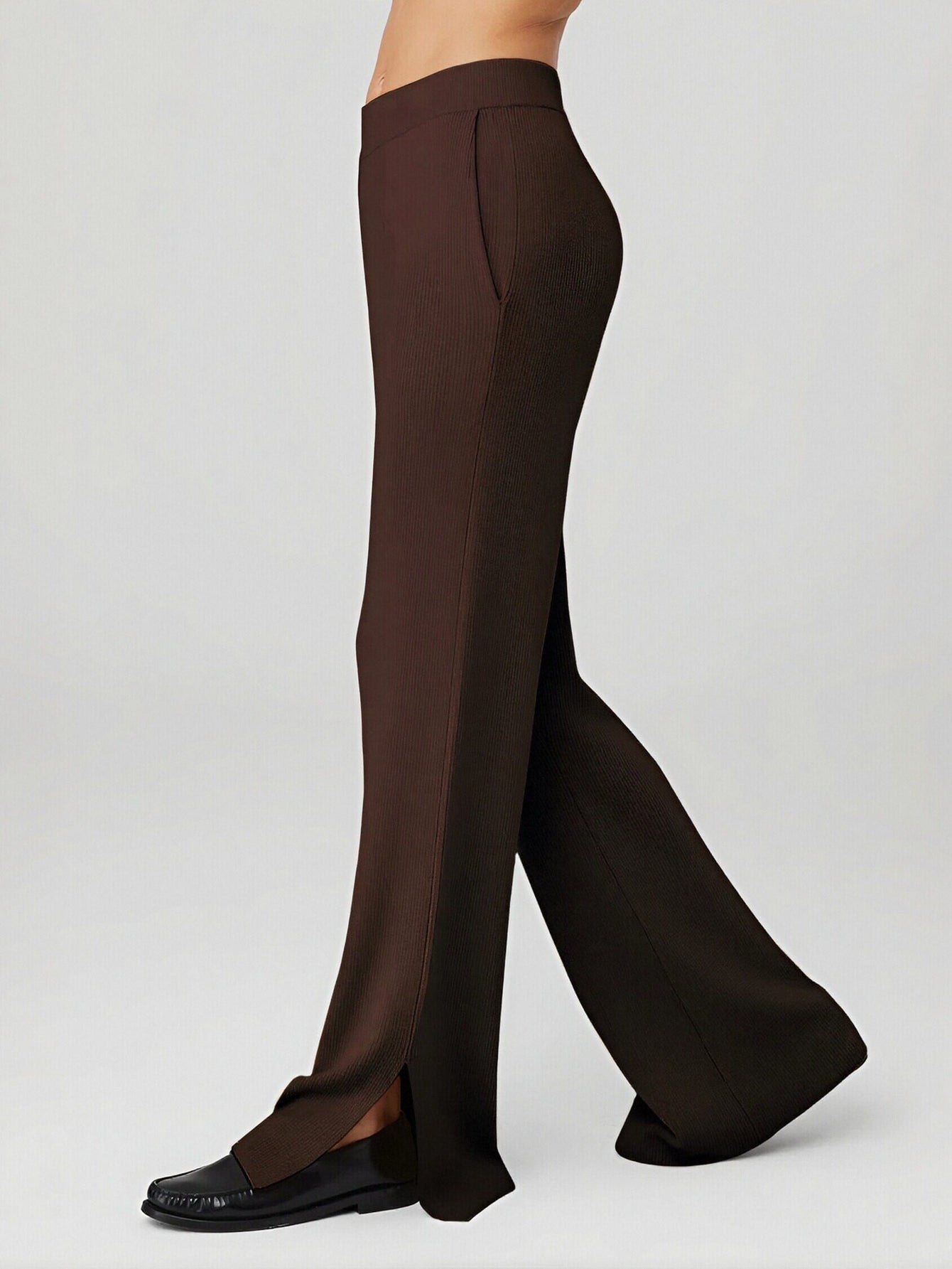 High-Waisted Side-Slit Pocket Knit Wide-Leg Pants