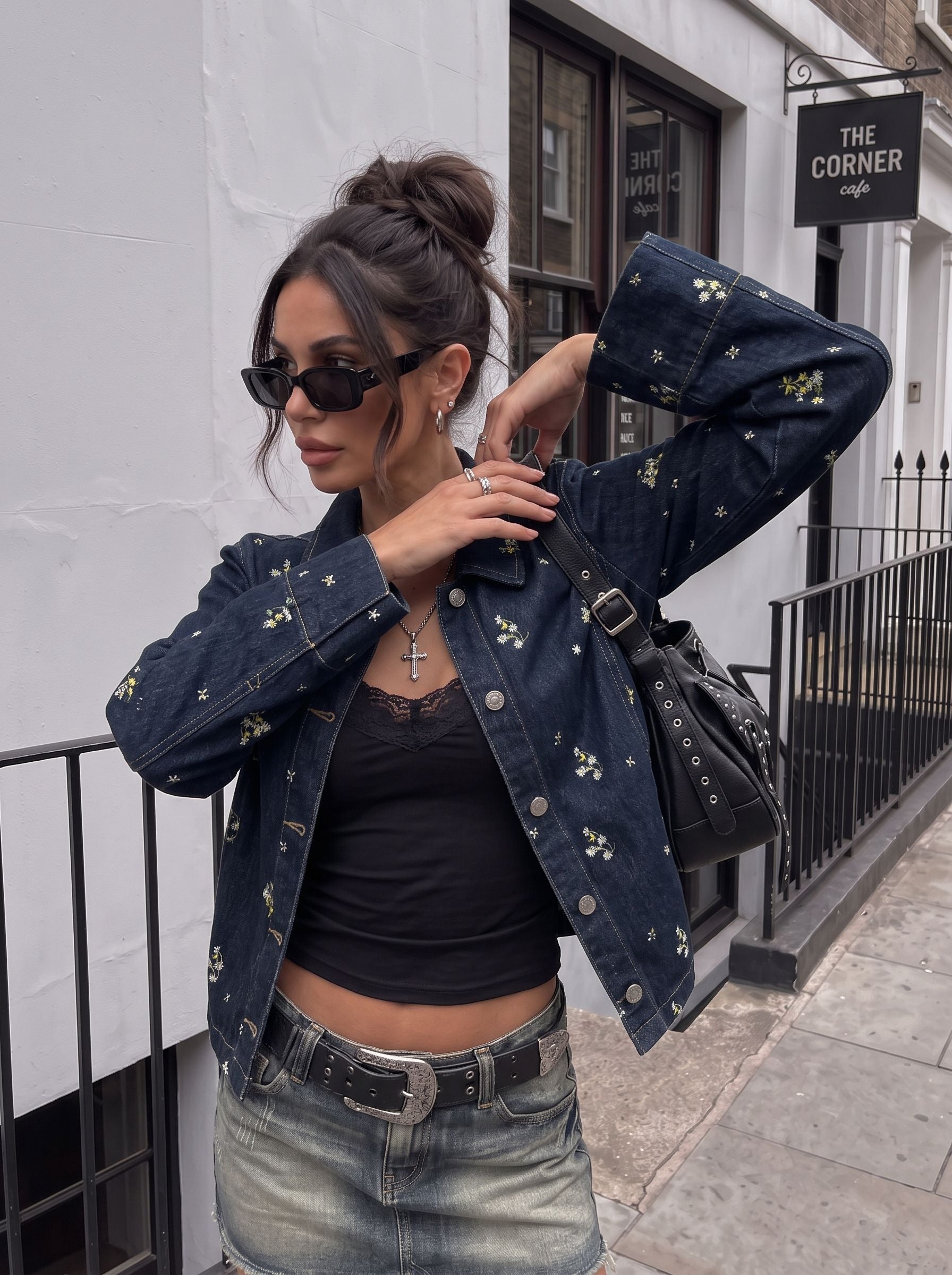 Floral Embroidered Relaxed Denim Jacket