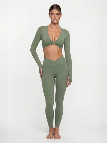 Seamless Twist Crop Flare Legging Set