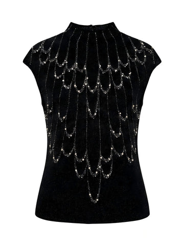 Embellished Shimmer Mock Neck Sweater