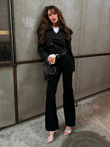 Cropped Belted Utility Trench Coat