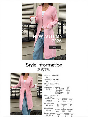 Soft Pink Longline Button Cardigan