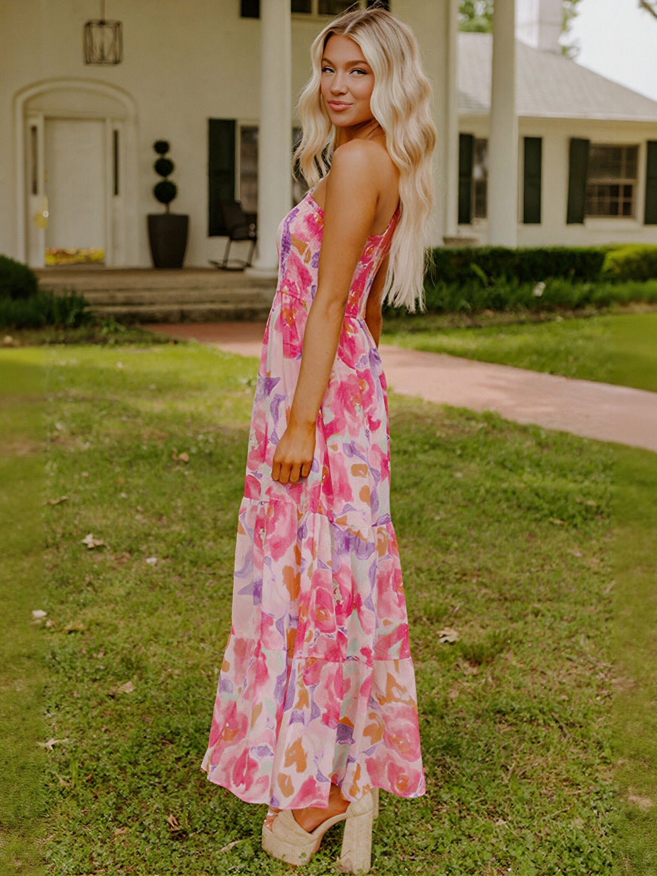One Shoulder Floral Maxi Dress