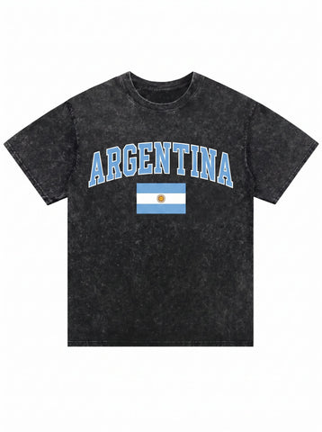 World Cup 2026 Oversized Acid Wash Argentina Graphic  T-Shirt