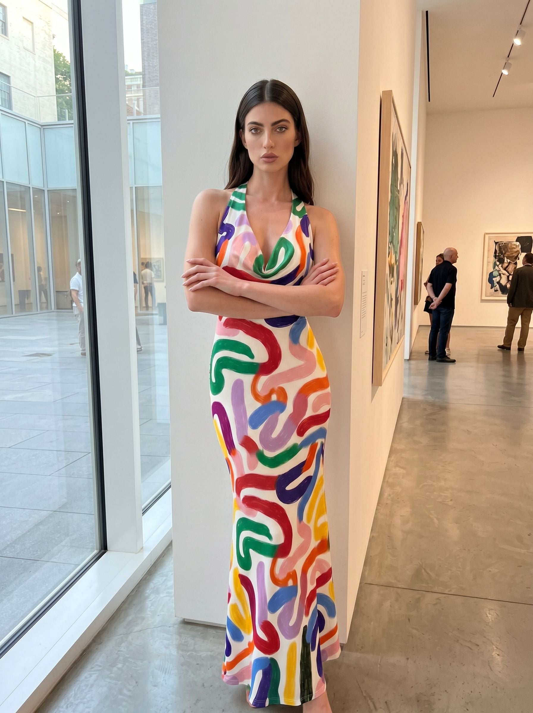 Norah ZHAO's Abstract Swirl Print Midi Dress
