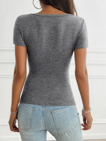 Henley Neck Fitted Knit T-Shirt