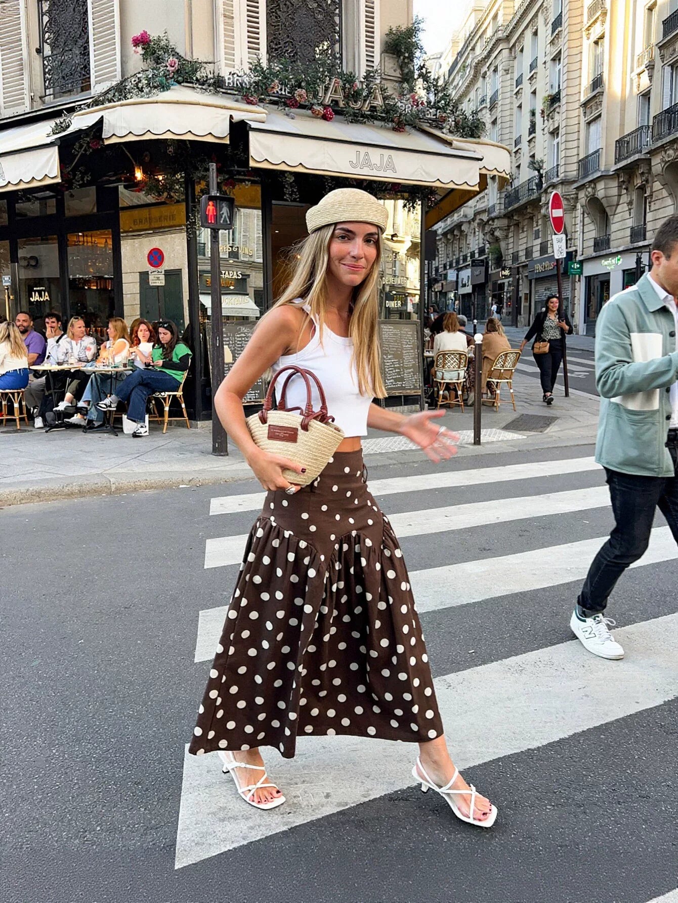 High Waisted Polka Dot Midi Skirt