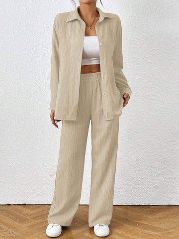 Casual Textured Wide Leg Pant Set