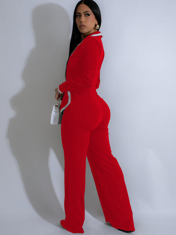 Elegant Colorblock Belted Wide Leg Jumpsuit