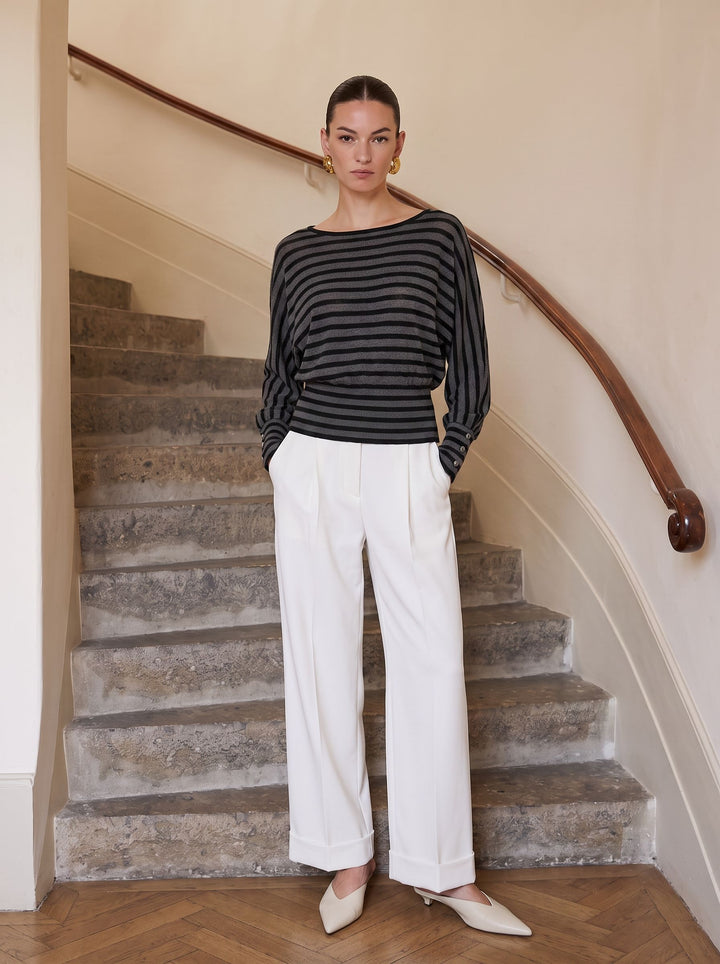 Oversized Striped Batwing Sleeve Sweater
