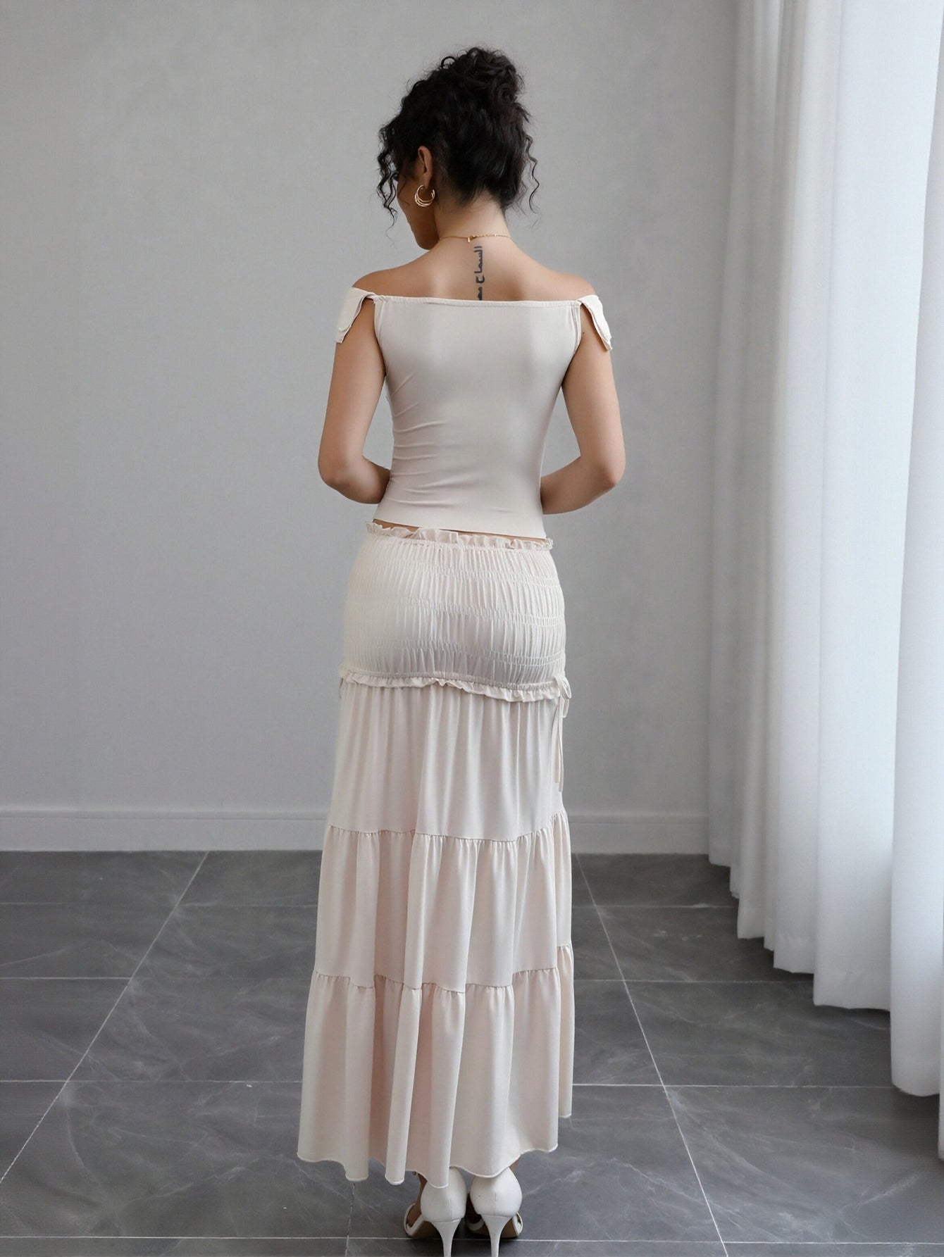 Lace Trim High Waist Skirt Set