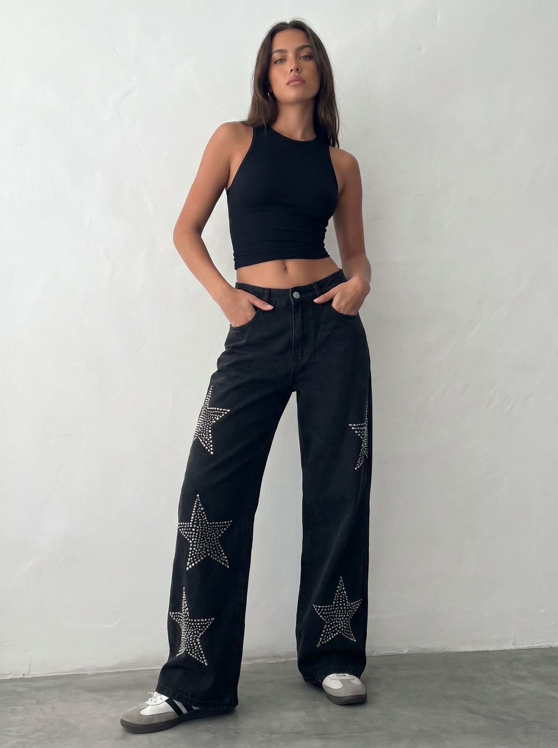 Rhinestone Star Wide Leg Jeans