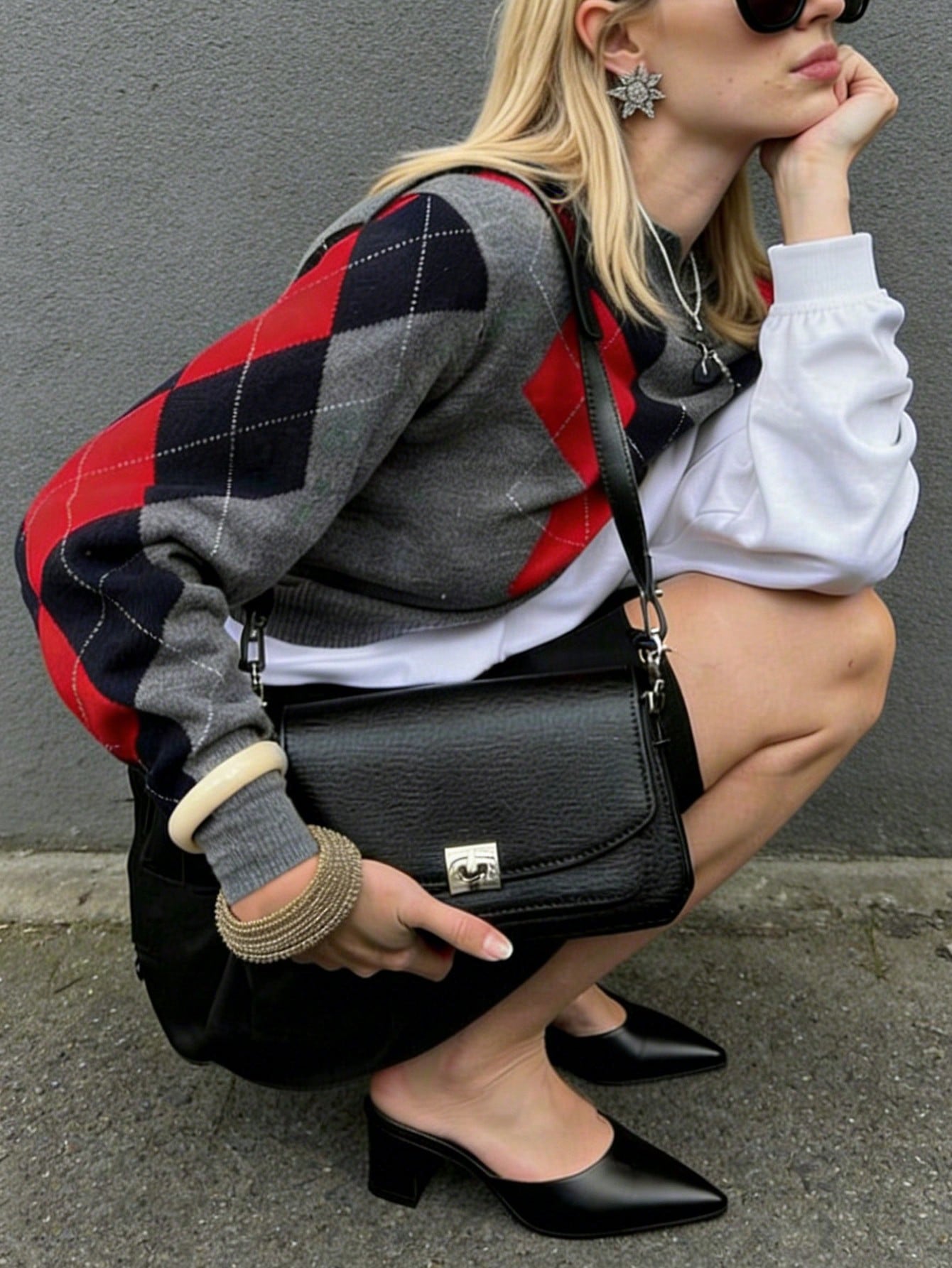 Preppy Argyle Collared Knit Sweater