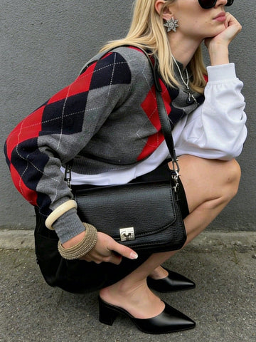 Preppy Argyle Collared Knit Sweater