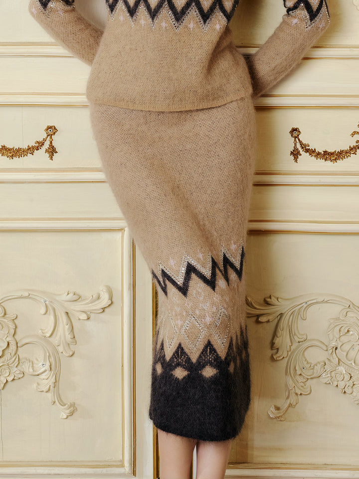 Cozy Fair Isle Knit Midi Skirt