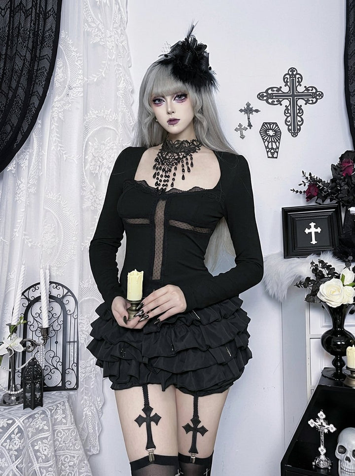 Gothic Lace Trim Slim Fit Tee