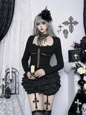 Gothic Lace Trim Slim Fit Tee