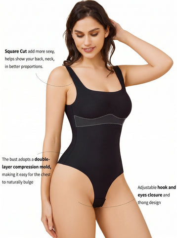 Sculpting Ribbed Square Neck Bodysuit Dress