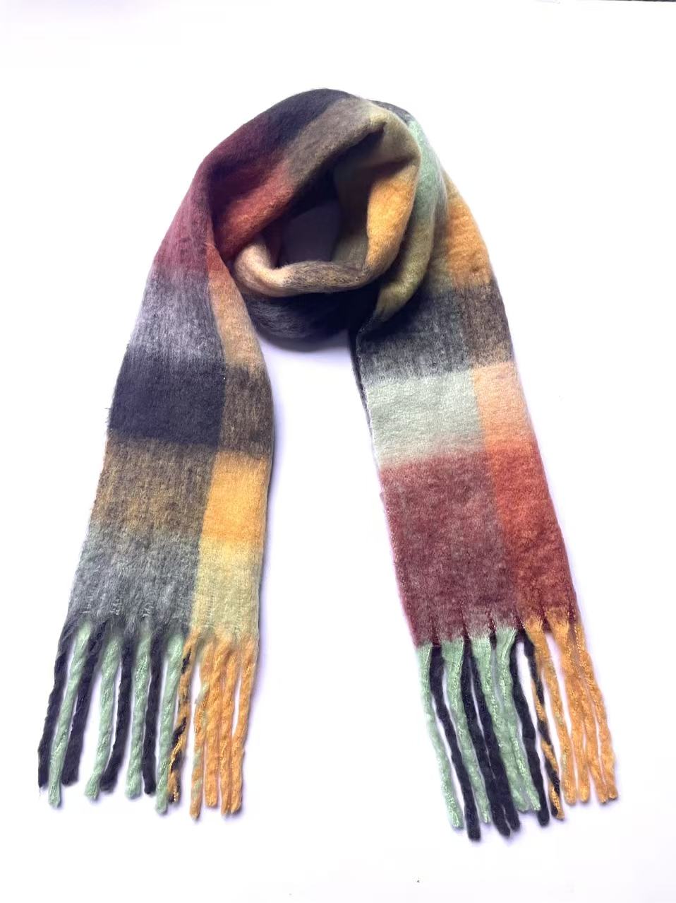 Cozy Soft Plaid Fringed Scarf