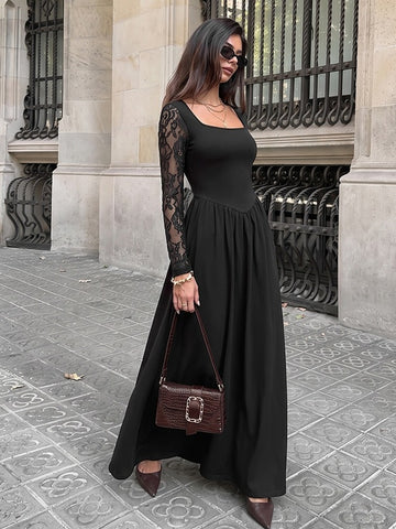 Elegant Lace Sleeve Square Neck Dress