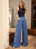 Embroidered High Waisted Wide Leg Jeans