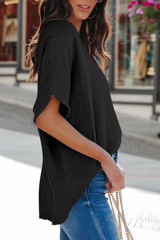 Relaxed V Neck Textured Blouse